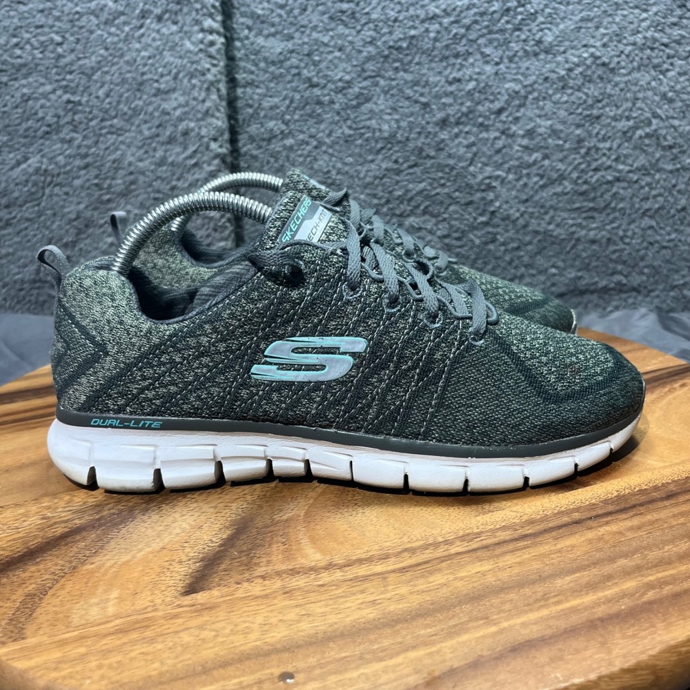 Skechers Dual Lite Women's Gray‎ Knit Athletic Lace Up Shoes Sneakers Size 10